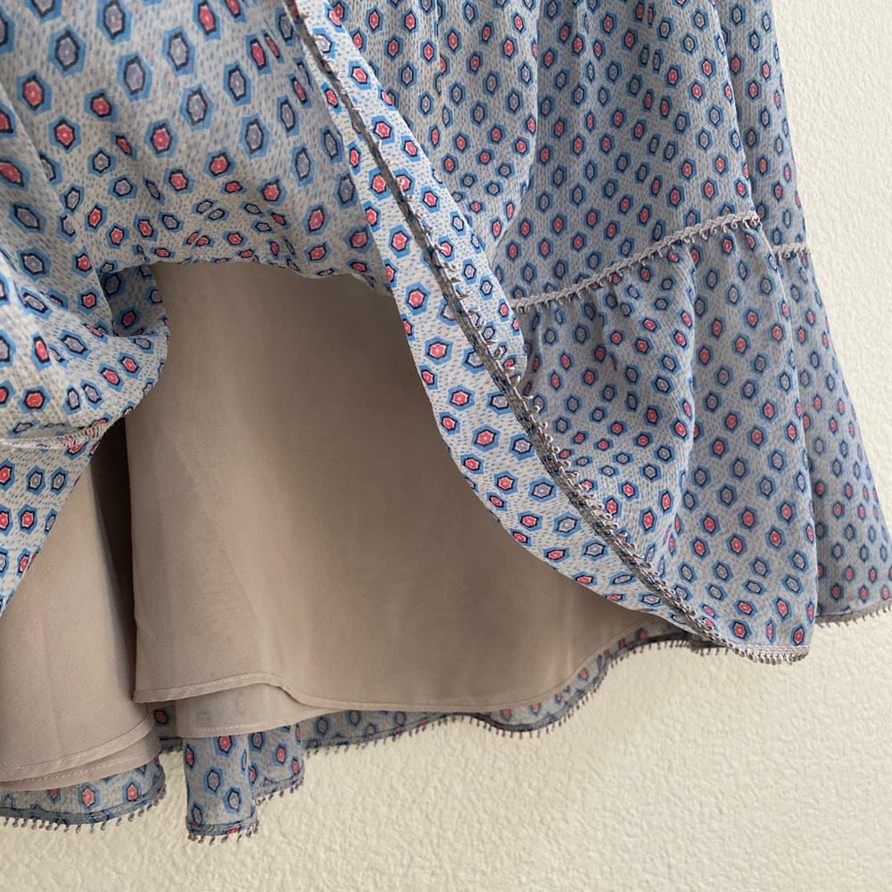 Free People Vintage Boho Red Blue Taupe Prairie Patterned Mid-Length Skirt SZ 7 - Picture 3 of 6